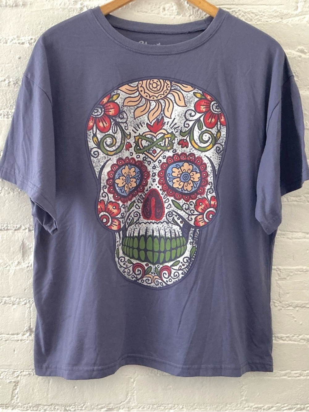 Hasta Siempre Sugar Skull Day of the Dead Graphic Purple T-Shirt Boxy Fit M